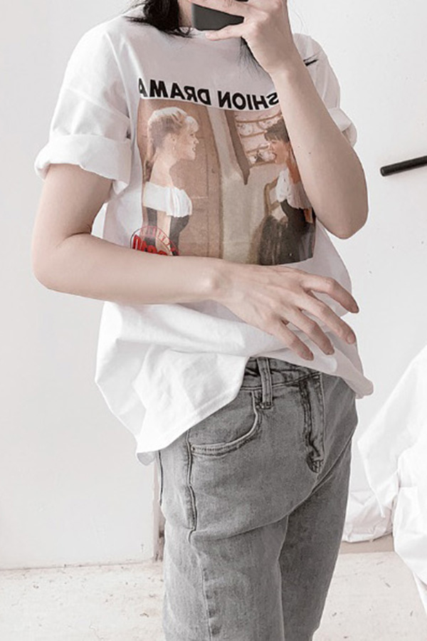 (무료배송) 패션필름 루즈핏 반팔 티셔츠 (화이트)